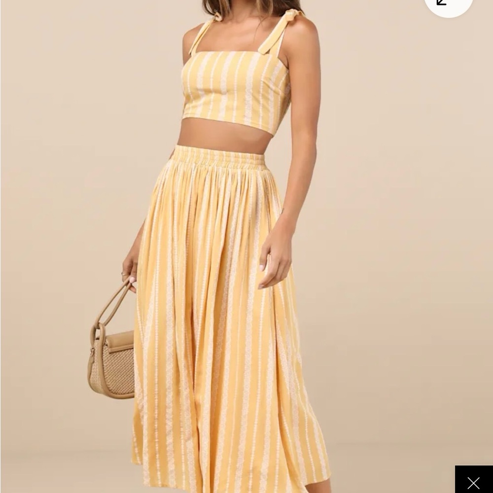 Cheerful Season Yellow Striped Two-Piece Midi Dress With Pockets
Lulus